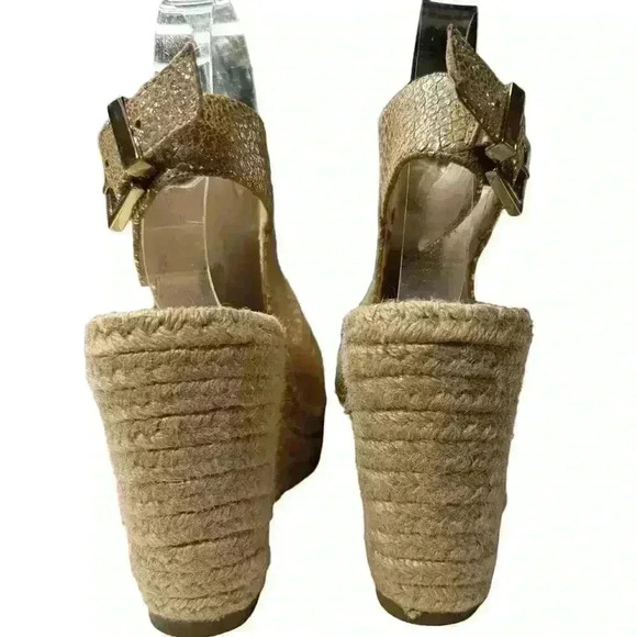 Kenneth Cole New York Olivia Wedge Sandal 3” Jute Heel Buckle Strap Peep Toe 9 - Picture 6 of 10